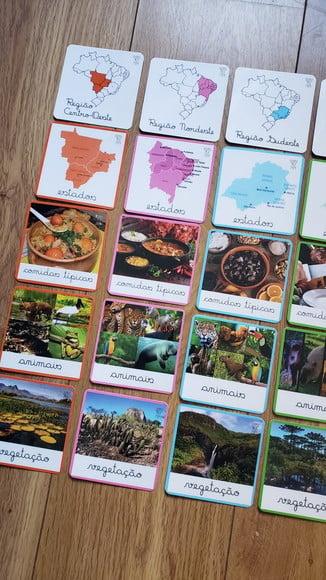 Kit 30 Flashcards Regiões do Brasil e Caracts - Montessori