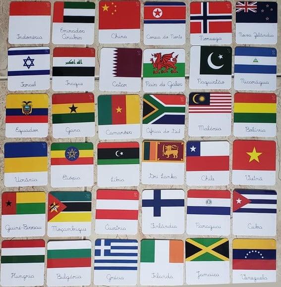 Kit 36 Flashcards Bandeiras de Países 2 - Montessori