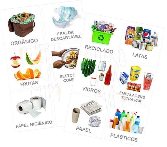 Kit 10 flashcards Lixo Orgânixo x Reciclável - Reciclagem