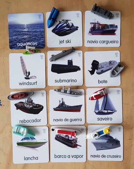 Kit 12 flashcards Meios Transportes Aquáticos Safari Toob