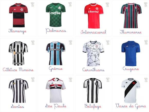 Kit 12 flashcards Camisas de Time de Futebol 2021/22