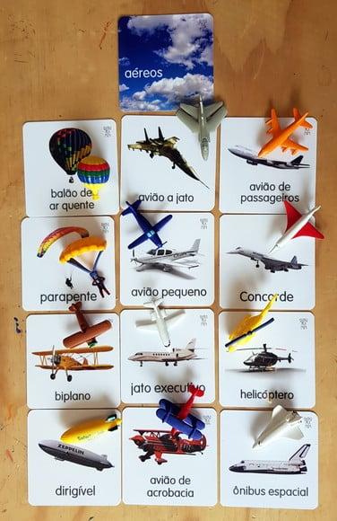 Kit 13 flashcards Meios Transportes Aéreos Safari Ltd Toob