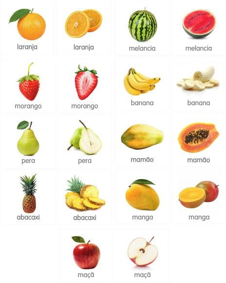 Kit 18 flashcards Frutas e suas metades