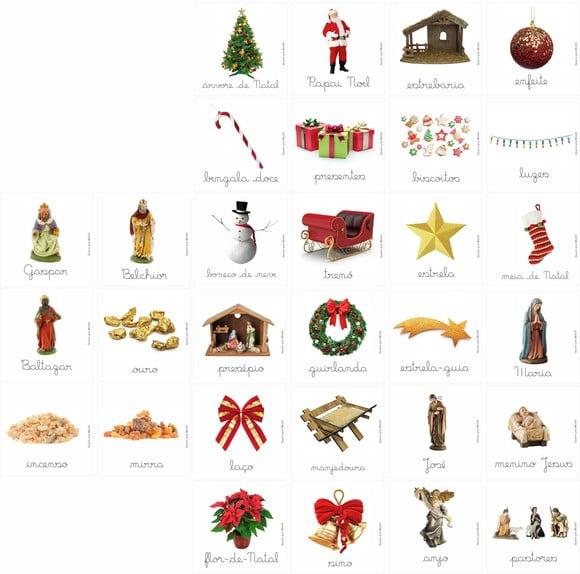 Kit 30 Flashcards Atividades de Natal Personagens e Símbolos
