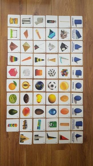 Kit 60 Flashcards Projeções Sólidos Geométricos Montessori
