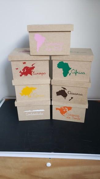 Kit 7 Caixas dos Continentes Geografia Montessori mdf