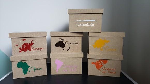 Kit 7 Caixas dos Continentes Geografia Montessori mdf