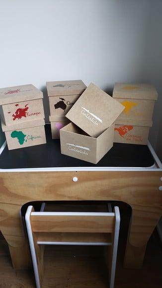 Kit 7 Caixas dos Continentes Geografia Montessori mdf