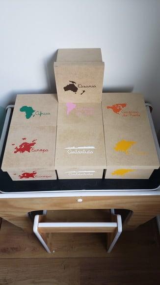 Kit 7 Caixas dos Continentes Geografia Montessori mdf