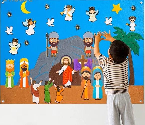 Painel Interativo Presépio Natal Nascimento Jesus em Feltro