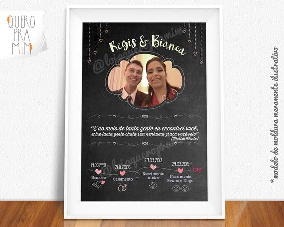 Quadro chalkboard Linha do tempo Namoro ou Casamento 20x30cm