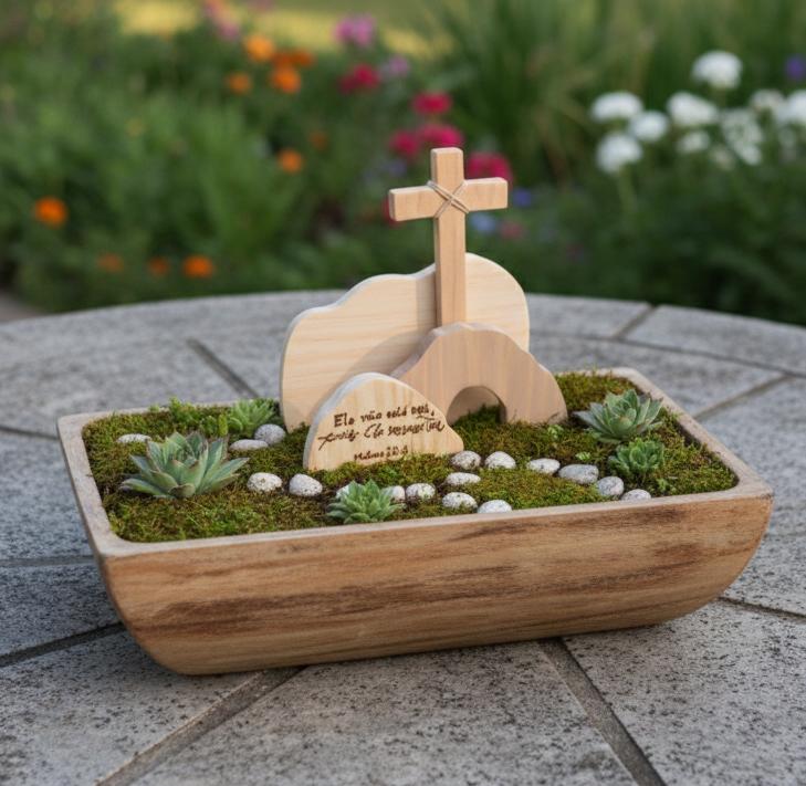 Decoração Páscoa Cristã em Madeira Túmulo Ressurreição Jes