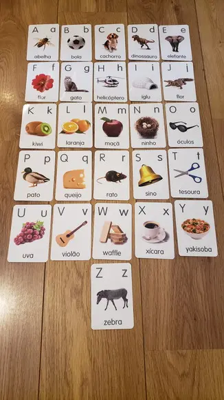Alfabeto Ilustrado Kit 26 Flashcards Letras Montessori