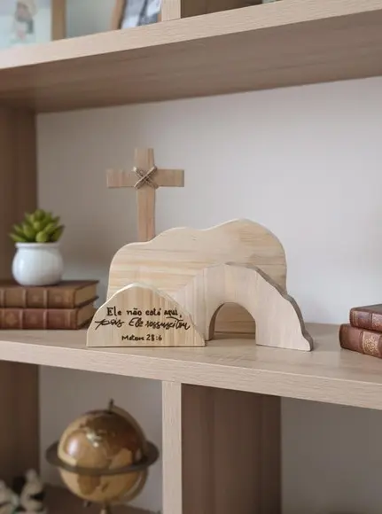 Decoração Páscoa Cristã em Madeira Túmulo Ressurreição Jes