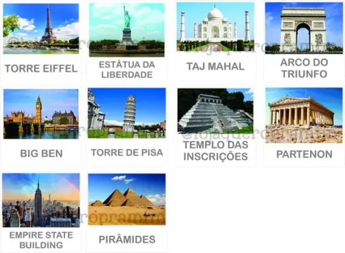 Kit 10 flashcards Monumentos do Mundo atividades montessori