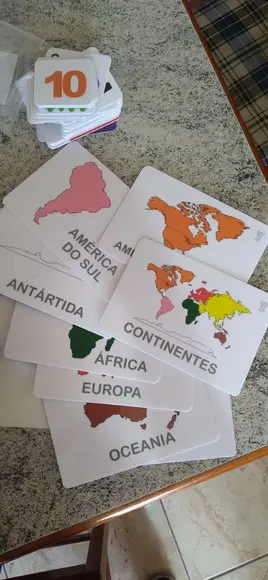 Kit 11 flashcards Continentes do Globo atividades montessori