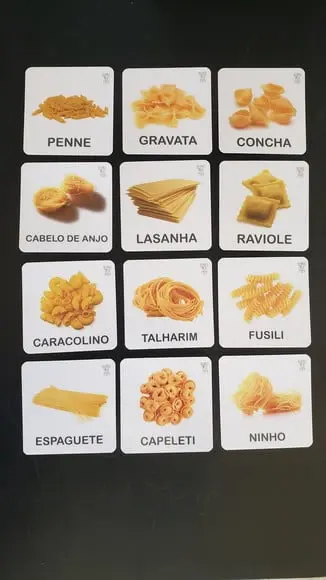 Kit 12 flashcards tipos de Massa Macarrão