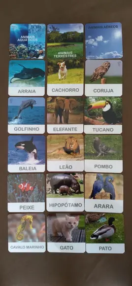 Kit 18 Flashcards Animais Ar, Terra e Água Montessori