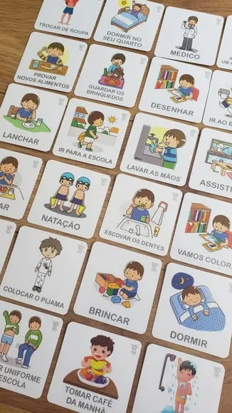 Kit 30 Flashcards Rotina Visual e Combinados Sala de Aula