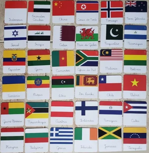 Kit 36 Flashcards Bandeiras de Países 2 - Montessori