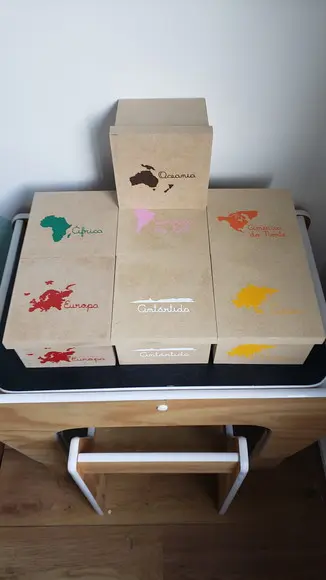 Kit 7 Caixas dos Continentes Geografia Montessori mdf