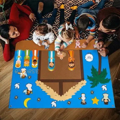 Painel Interativo Presépio Natal Nascimento Jesus em Feltro