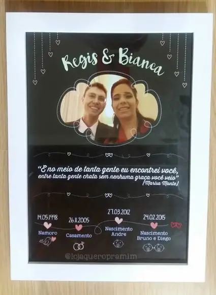 Quadro chalkboard Linha do tempo Namoro ou Casamento 20x30cm