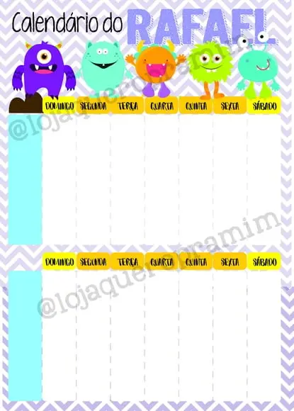 Calendário de rotina semanal personalizado em imã