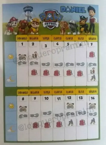 Calendário de rotina semanal personalizado em imã