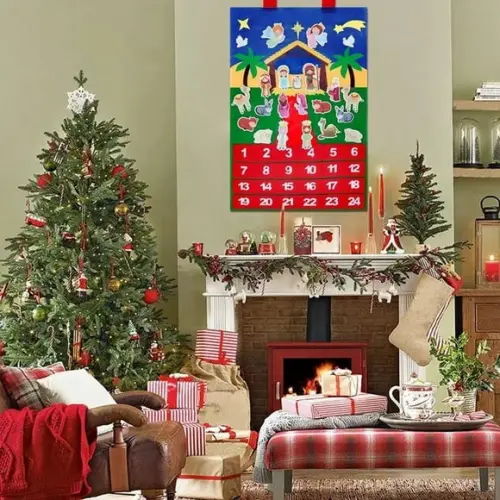 Calendário do Advento de Natal Presépio Cristão - Feltro