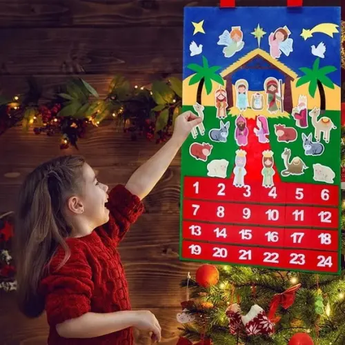 Calendário do Advento de Natal Presépio Cristão - Feltro