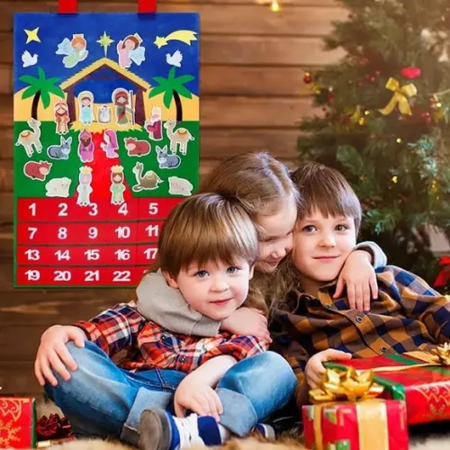 Calendário do Advento de Natal Presépio Cristão - Feltro
