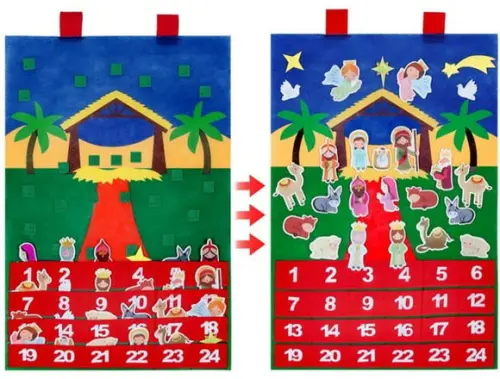 Calendário do Advento de Natal Presépio Cristão - Feltro