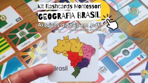 Combo 12 Kits de Flashcards em PDF Geografia Brasil + Mapa Regiõ