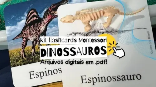 Combo 5 Kits em PDF Flashcards Montessori Dinossauros - Arquivo digital