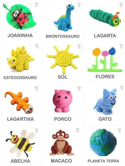 Kit 12 flashcards atividades com massinha de modelar