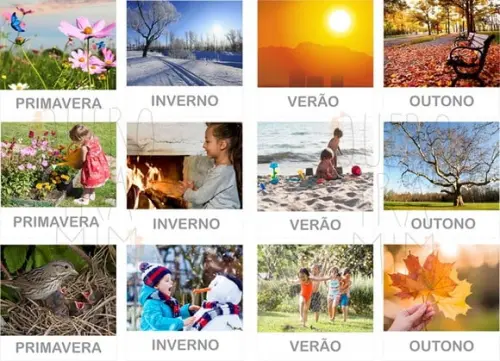 Kit 12 flashcards estações do ano atividades montessori