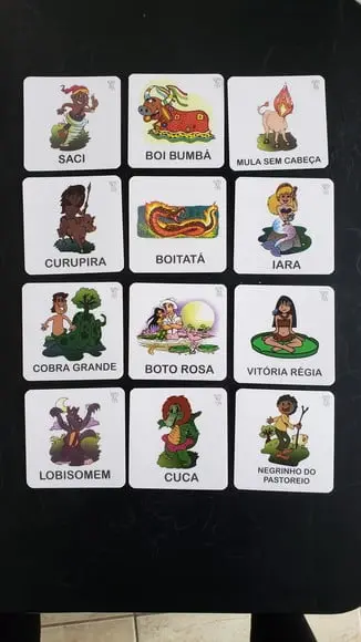 Kit 12 Flashcards Montessori Folclore Brasileiro, Frente/verso