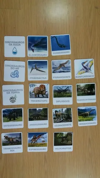 Kit 18 flashcards dinossauros ar, terra e água - montessori