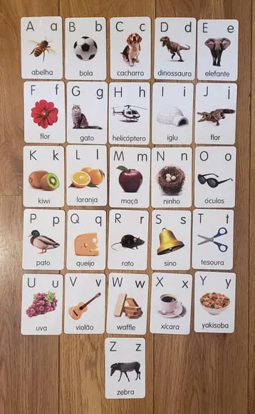 PDF com 26 Flashcards Letras Alfabeto Ilustrado Montessori - Arquivo digital