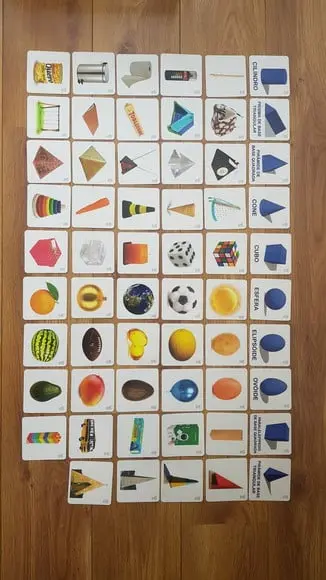 Kit 60 Flashcards Projeções Sólidos Geométricos Montessori