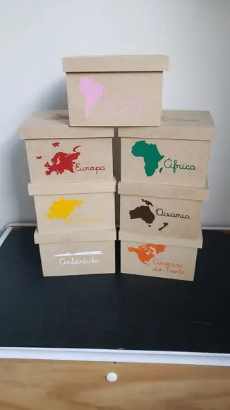 Kit 7 Caixas dos Continentes Geografia Montessori mdf