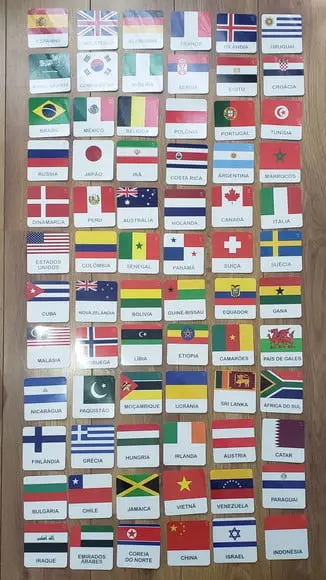 Kit 72 Flashcards Bandeiras de Países Copa 2018 e 2022
