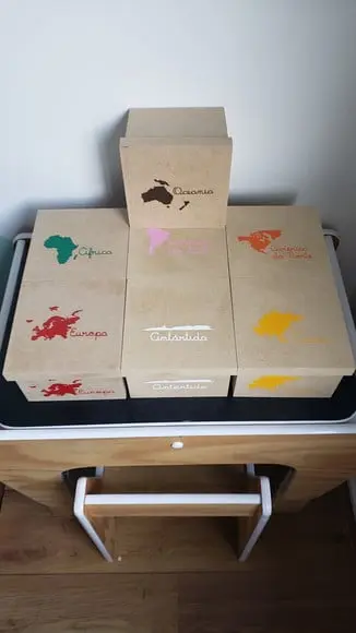 Kit 7 Caixas dos Continentes Geografia Montessori mdf