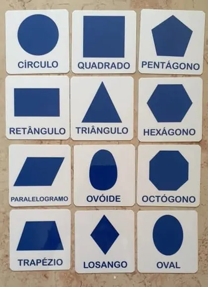 Kit com 12 flashcards formas planas Montessori