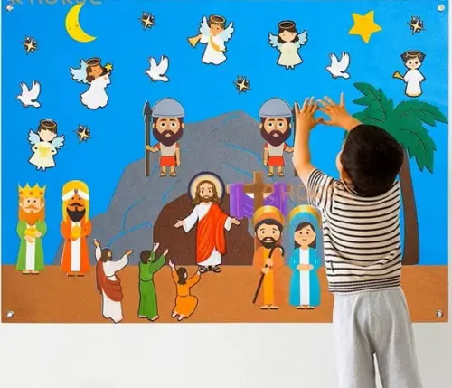 Painel Interativo Presépio Natal Nascimento Jesus em Feltro