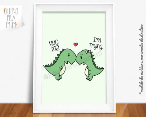 Quadro A4 Dinossauros T-Rex Abraço 20x30cm