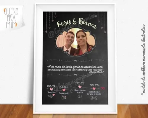 Quadro chalkboard Linha do tempo Namoro ou Casamento 20x30cm