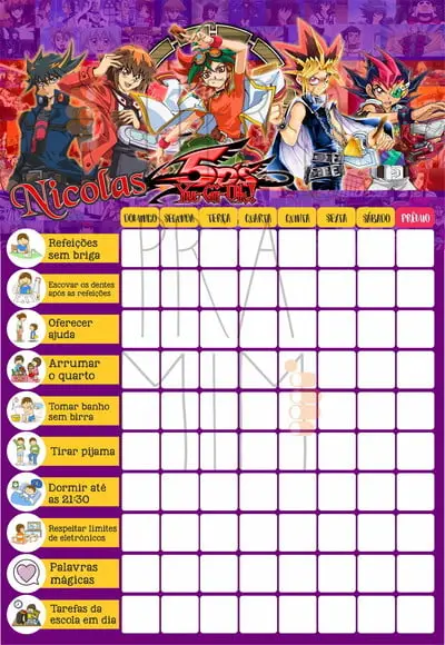 Quadro de Tarefas/incentivo com Rotina Anime Dragon Ball A4