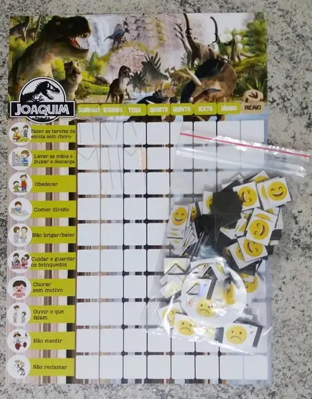 Quadro de tarefas/incentivo Super Nanny imã Dinossauros A4